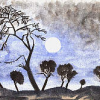 Baumsilhouetten in Vollmondnacht, 1996
